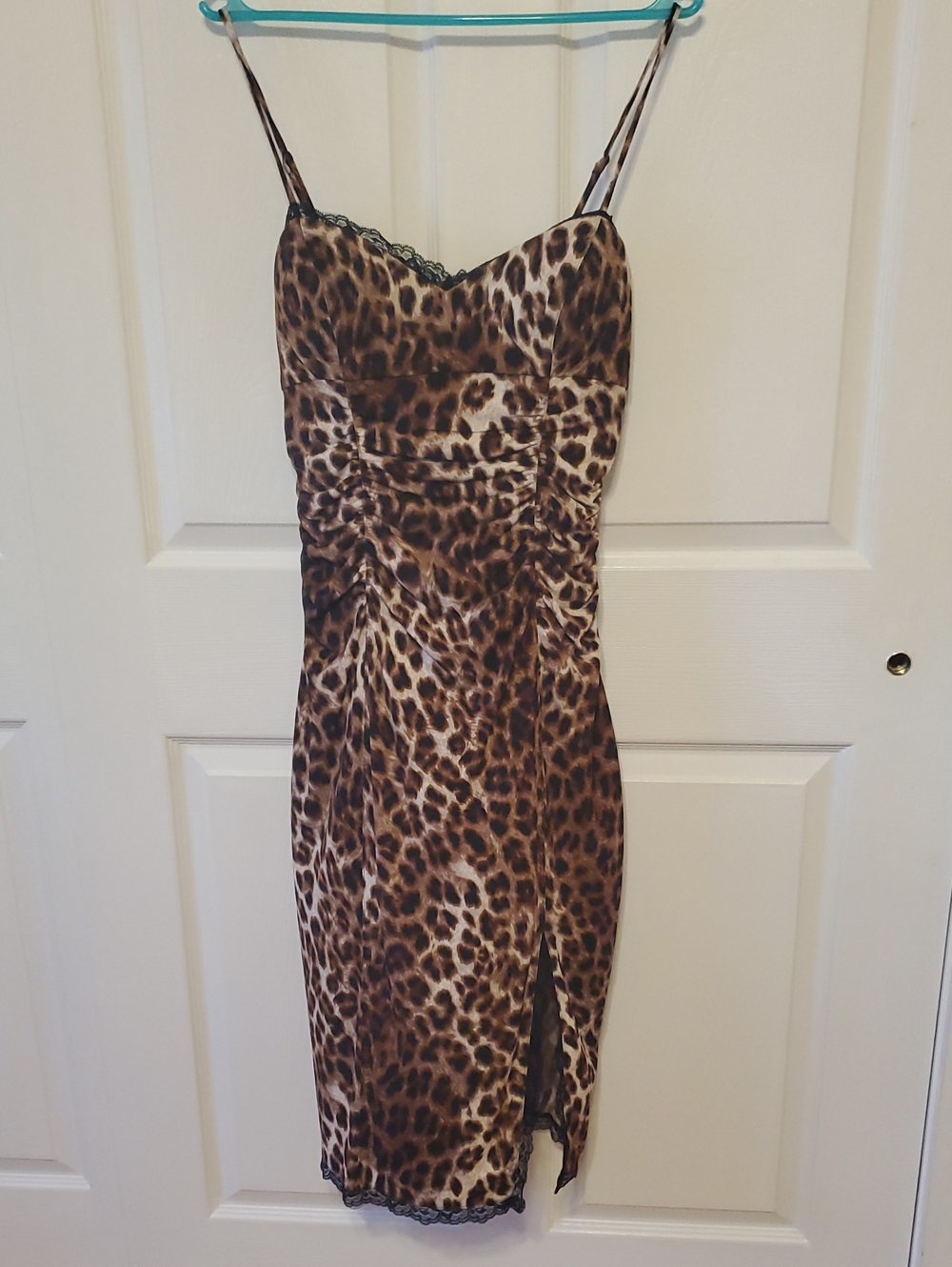 Leopard-Print Midi Slip Dress in Brown and Tan
